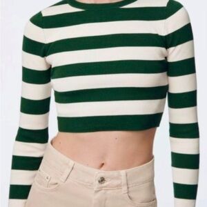 Zara striped rib knit long sleeve crop top in size small